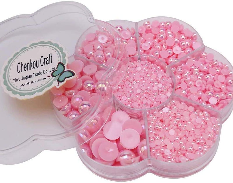 Chenkou Craft 3000PCS 1 Box Pink Round Flatback Imitation Half Pearls Bead Loose Beads Gem (Pink) - Image 2